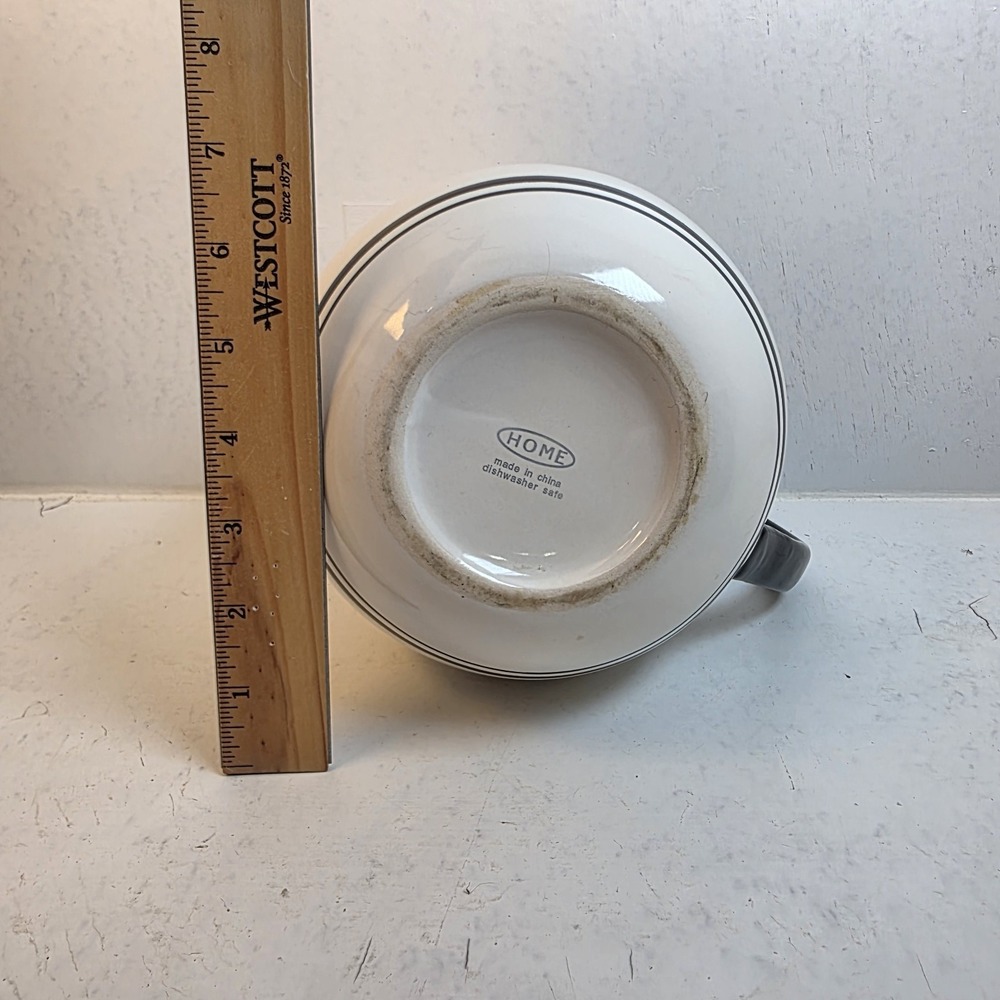 HOME Ceramic Pitcher White with Black Trim Farmhouse Stoneware Water Jug 7.5in - Picture 7 of 9